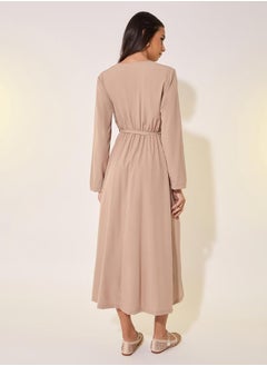 Solid Wrap V-Neck Midi Dress with Tie-Up Belt - pzsku/Z716291FB21218A581429Z/45/_/1740664755/57333783-6167-479b-9ab0-d86dcb4a939f