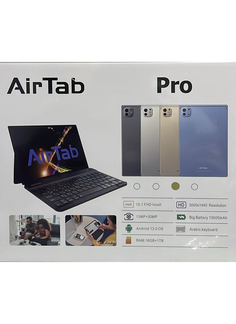 AirTab - Pro Tablet with Arabic Keyboard, Android 13 10.1" FHD Screen 16GB RAM 1TB ROM - with Powerful 10,000mAh Battery Gold - Image 1