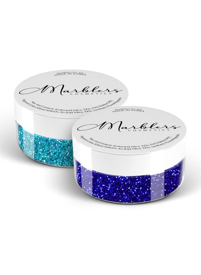 MARBLERS Cosmetic Grade Fine Glitter Duo [Holo Maui & Royal Blue] 0.36oz (10g) | Non-Toxic | Vegan | Cruelty-Free | Eyeshadow, Nail Polish, Nail Art | Festival, Rave & Party Makeup | Body & Face  - Image 1