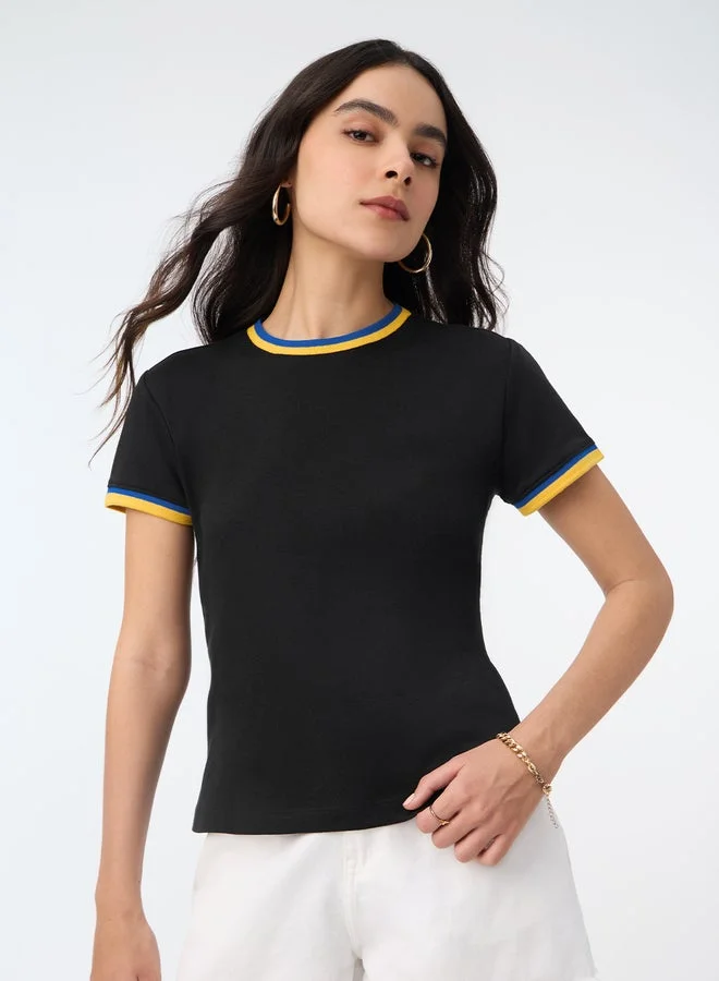 The Souled Store Black Round Neck Ringer T-Shirt