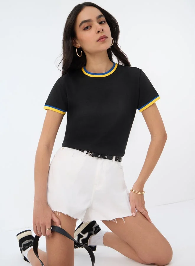 The Souled Store Black Round Neck Ringer T-Shirt