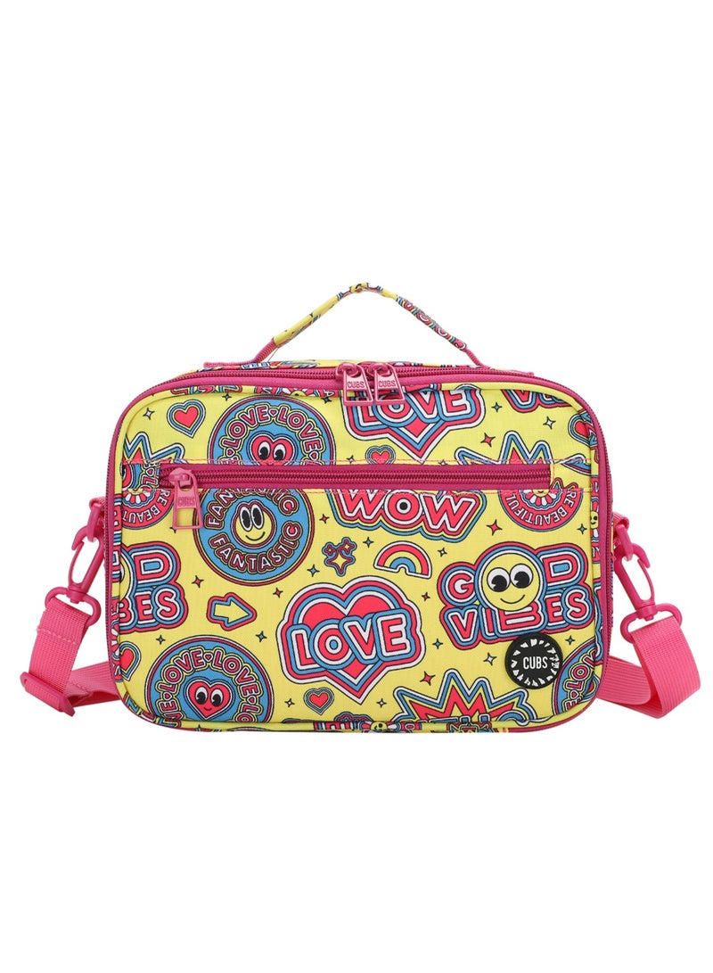 CUBS Smiley Print Waterproof lunch bag with removable shoulder strap carrying your favorite meals to school, work or while traveling - Image 1