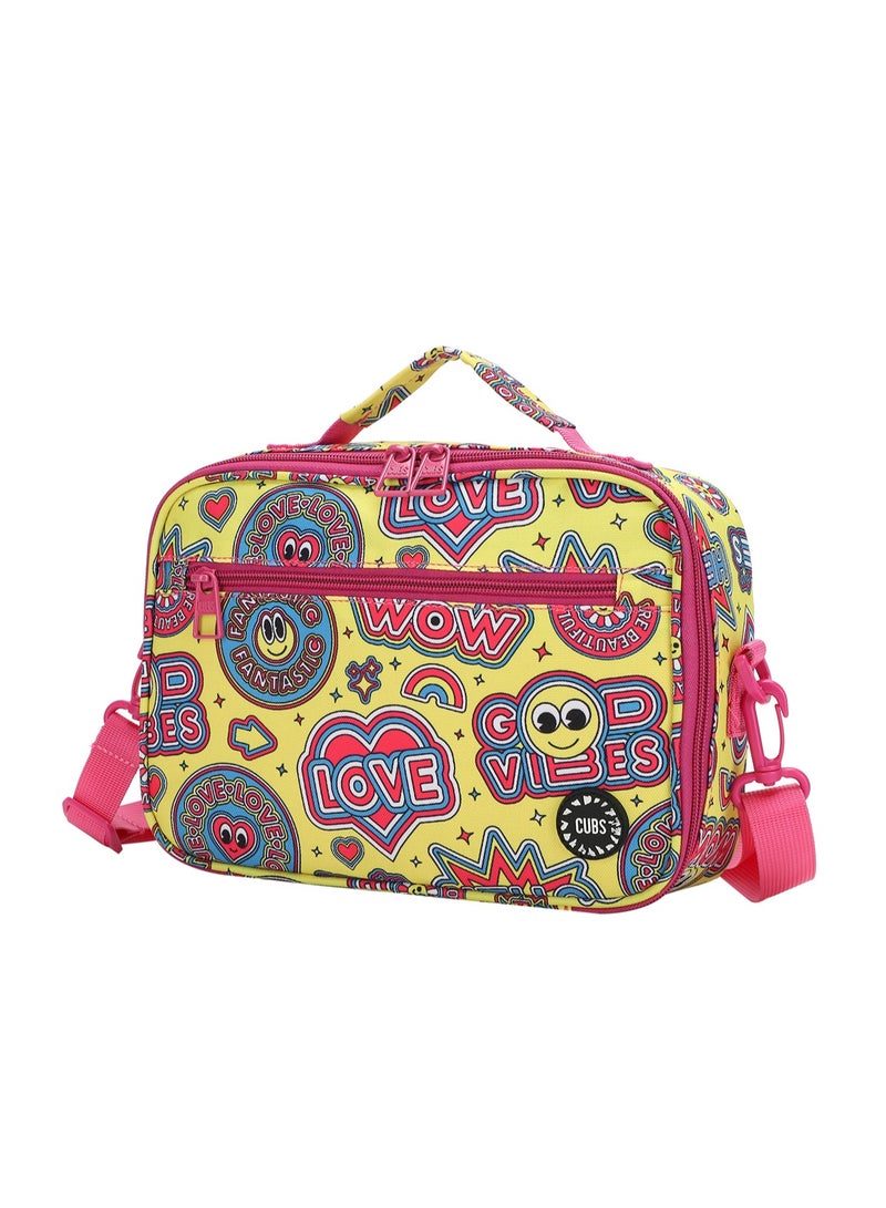 CUBS Smiley Print Waterproof lunch bag with removable shoulder strap carrying your favorite meals to school, work or while traveling - Image 2