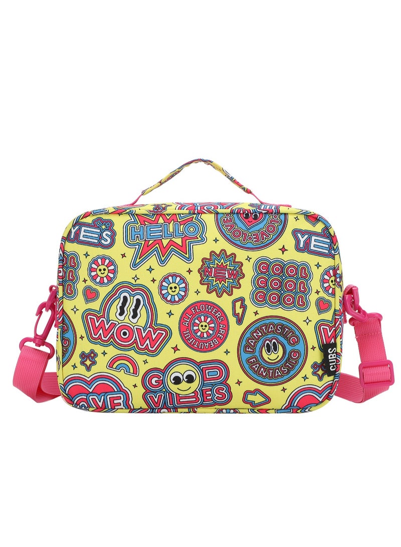 CUBS Smiley Print Waterproof lunch bag with removable shoulder strap carrying your favorite meals to school, work or while traveling - Image 3