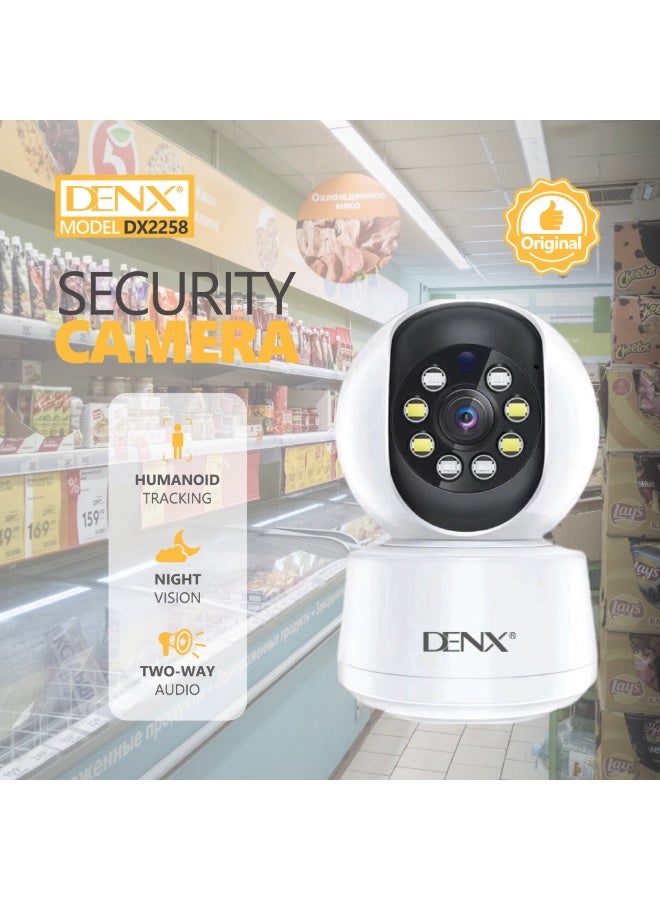 Denx High-resolution surveillance camera with 3.0 MP, featuring colored night vision, 340-degree viewing angle, and support for storage up to 128GB (DX2258) - Image 2