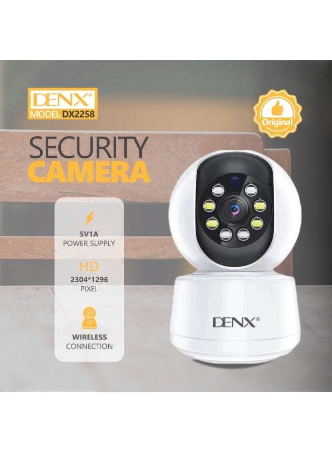 Denx High-resolution surveillance camera with 3.0 MP, featuring colored night vision, 340-degree viewing angle, and support for storage up to 128GB (DX2258) - Image 3