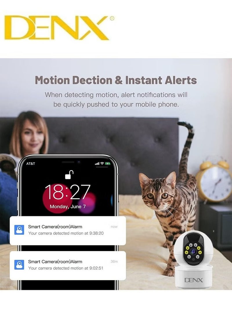 Denx High-resolution surveillance camera with 3.0 MP, featuring colored night vision, 340-degree viewing angle, and support for storage up to 128GB (DX2258) - Image 5