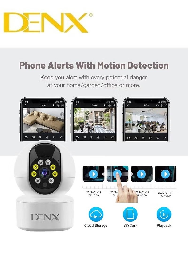 Denx High-resolution surveillance camera with 3.0 MP, featuring colored night vision, 340-degree viewing angle, and support for storage up to 128GB (DX2258) - Image 3