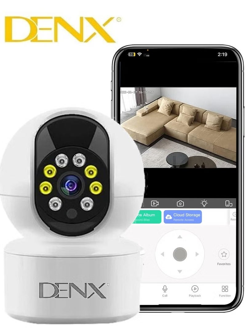 Denx High-resolution surveillance camera with 3.0 MP, featuring colored night vision, 340-degree viewing angle, and support for storage up to 128GB (DX2258) - Image 1