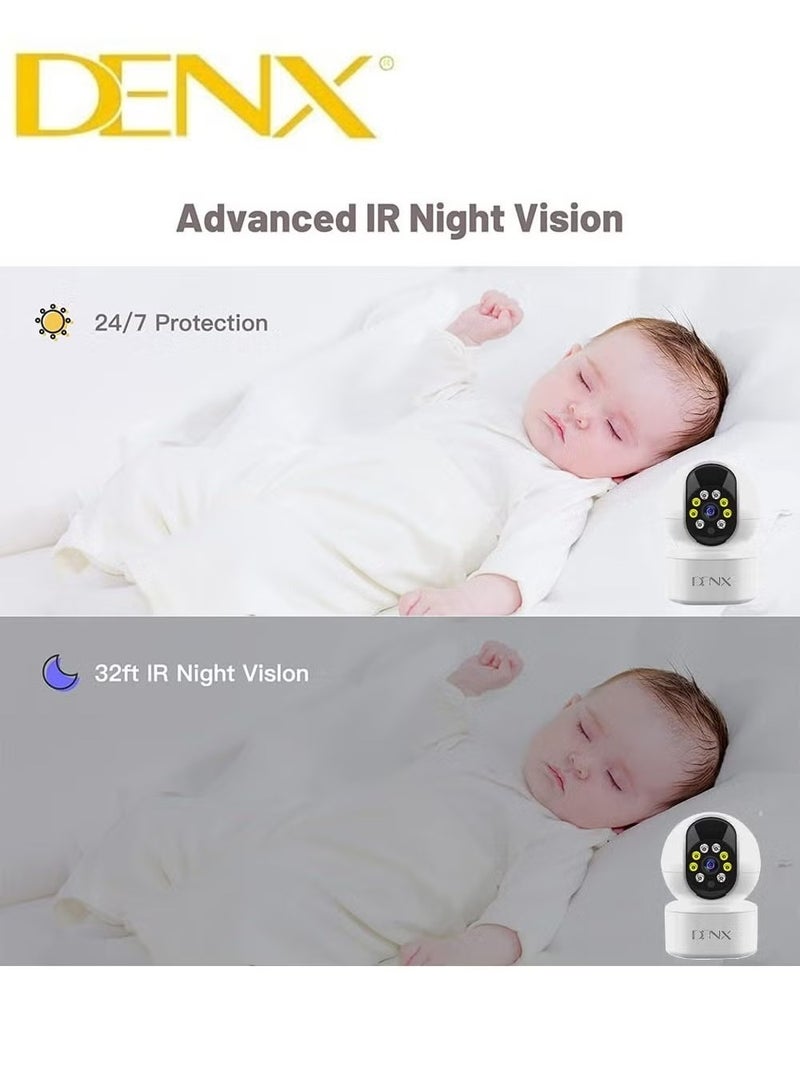 Denx High-resolution surveillance camera with 3.0 MP, featuring colored night vision, 340-degree viewing angle, and support for storage up to 128GB (DX2258) - Image 4