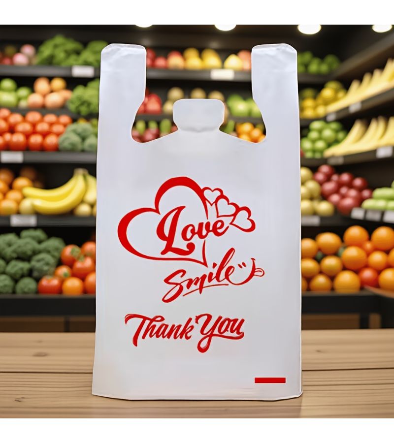 48 Pcs 11.81 x 18.9 Inch Four in One Heart Thank You Gift Bags Plastic Portable Tote Bags for Shopping Grocery Trash Use Retail Stores Restaurants Malls - Image 3
