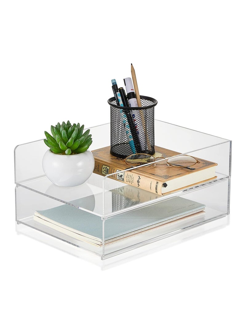 TPGP Acrylic Desk Organizers and Accessories Tier Paper File Organizer Tray - Stackable Document Clear Desk Accessories for Office Workspace Organization (305 x 235 x 70 mm / 12.01 x 9.25 x 2.76 Inches)  - Image 1