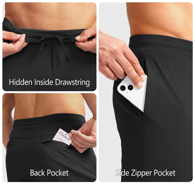 Pudolla Men's Golf Pants Stretch Sweatpants with Zipper Pockets Slim Fit Work Casual Joggers Pants for Men (Black Small) - Image 4