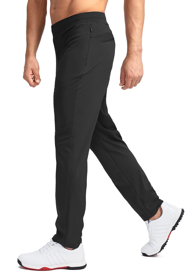 Pudolla Men's Golf Pants Stretch Sweatpants with Zipper Pockets Slim Fit Work Casual Joggers Pants for Men (Black Small) - Image 2
