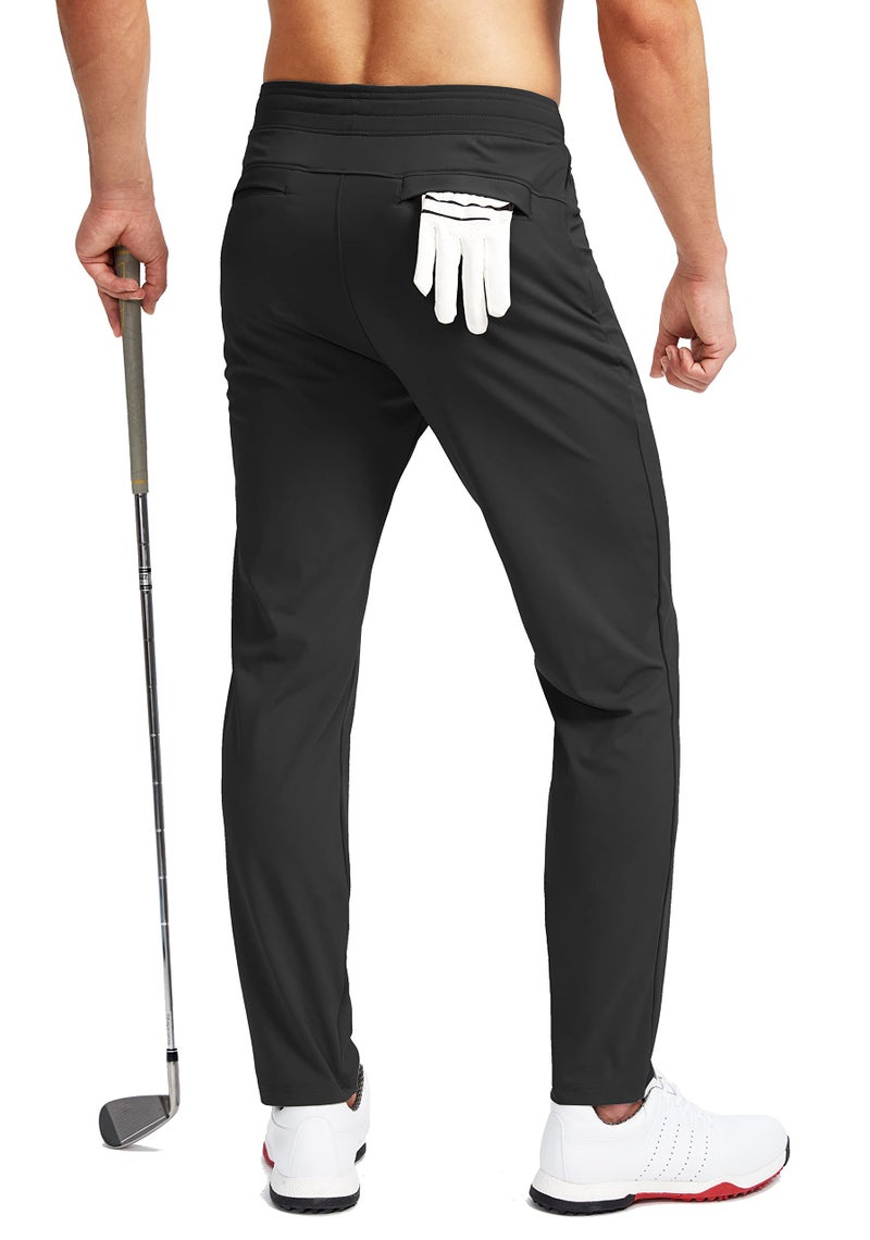Pudolla Men's Golf Pants Stretch Sweatpants with Zipper Pockets Slim Fit Work Casual Joggers Pants for Men (Black Small) - Image 3