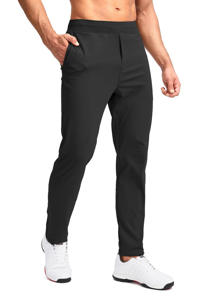 Pudolla Men's Golf Pants Stretch Sweatpants with Zipper Pockets Slim Fit Work Casual Joggers Pants for Men (Black Small) - Image 1