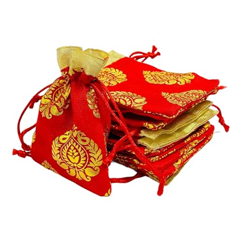 Moira 30pcs 4X6 inch Small Size Red Printed Motif Potli for Gifting, Jewellery Storage, Shagun, Coin Packing, Art & Craft - Image 2