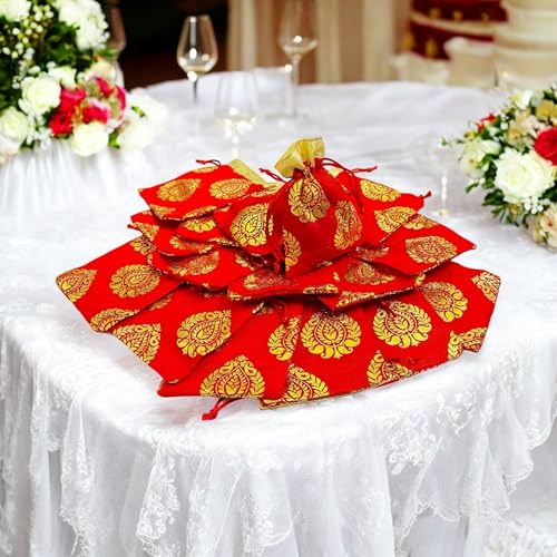 Moira 30pcs 4X6 inch Small Size Red Printed Motif Potli for Gifting, Jewellery Storage, Shagun, Coin Packing, Art & Craft - Image 5