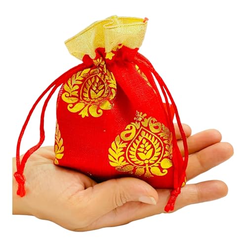 Moira 30pcs 4X6 inch Small Size Red Printed Motif Potli for Gifting, Jewellery Storage, Shagun, Coin Packing, Art & Craft - Image 4