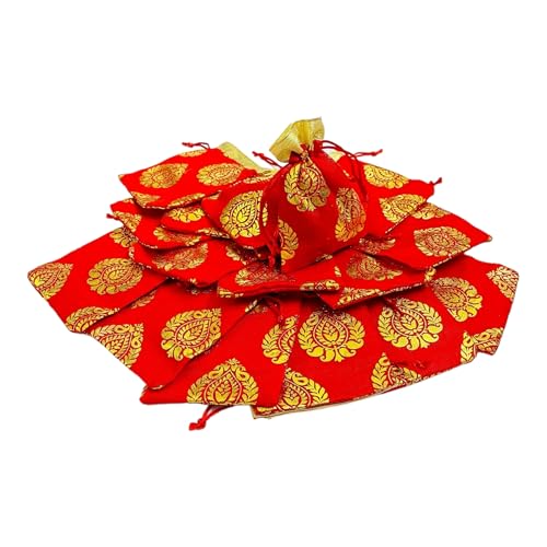 Moira 30pcs 4X6 inch Small Size Red Printed Motif Potli for Gifting, Jewellery Storage, Shagun, Coin Packing, Art & Craft - Image 1