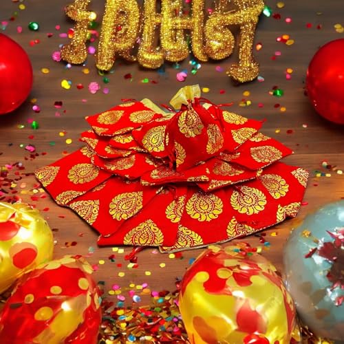 Moira 30pcs 4X6 inch Small Size Red Printed Motif Potli for Gifting, Jewellery Storage, Shagun, Coin Packing, Art & Craft - Image 3