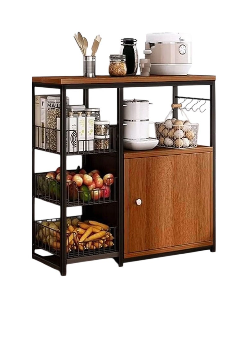 Generic Kitchen Storage Cabinet with Door and Shelves, Wooden Microwave Oven Stand, Free Standing Storage Shelves for Kitchen Bathroom Home Living Room 80x30x80cm - Wooden Color  - Image 1
