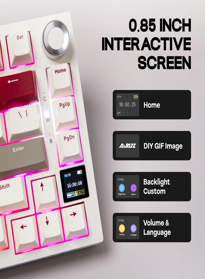 MechLands Ajazz AK820 Pro 75% Wireless Gaming Keyboard with TFT Display Screen & Knob, Gasket Mechanical Creamy Keyboard, BT5.0/2.4GHz/USB-C, RGB, NKRO for Win/Mac (Beige, Gift Switch) - Image 4