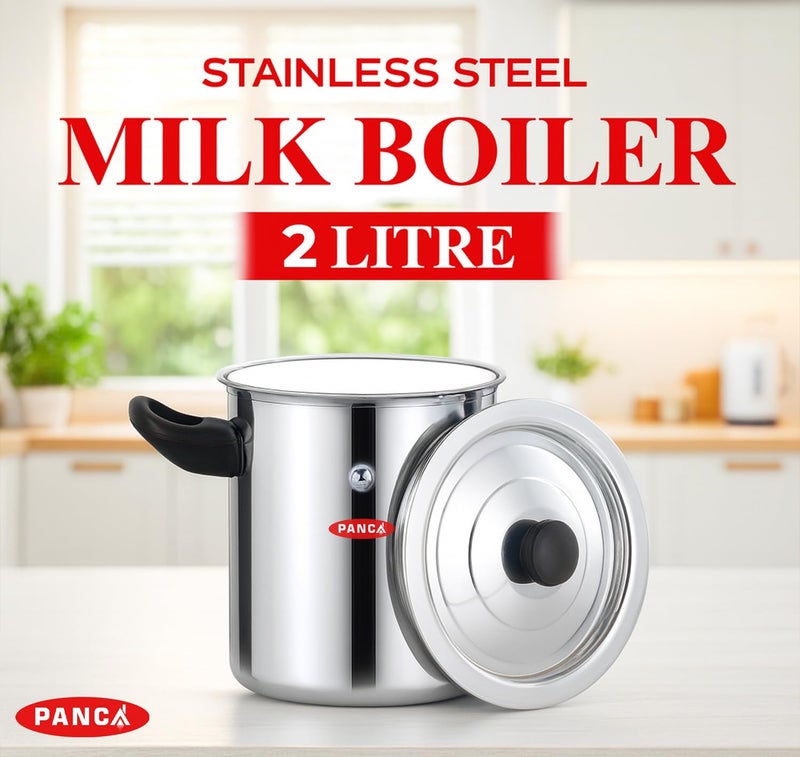 PANCA Stainless Steel Milk Boiler | Spill-Proof Milk Boiler Pot with Bakelite Handle, Whistle Indicator & Lid | Gas & Induction Friendly Double Boiler (2 Litre) - Image 4