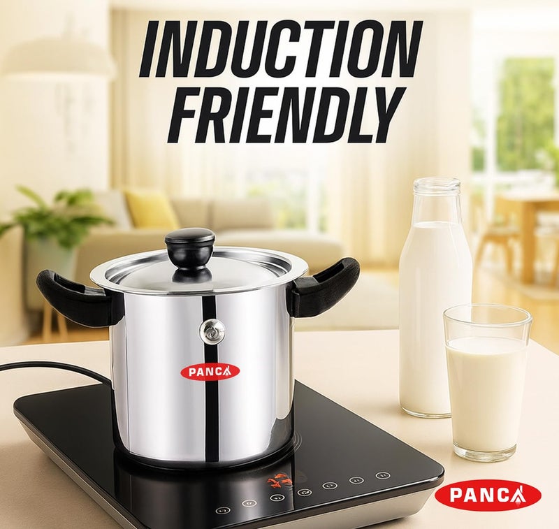 PANCA Stainless Steel Milk Boiler | Spill-Proof Milk Boiler Pot with Bakelite Handle, Whistle Indicator & Lid | Gas & Induction Friendly Double Boiler (2 Litre) - Image 5