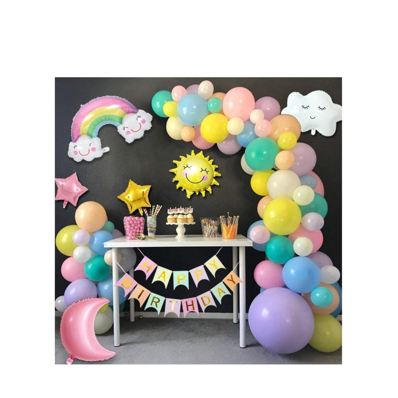 Zikra Happy Birthday Decorations Banner, Sun Moon Clouds Rainbow Sky Star Foil Balloon Birthday Party Supply - Image 4