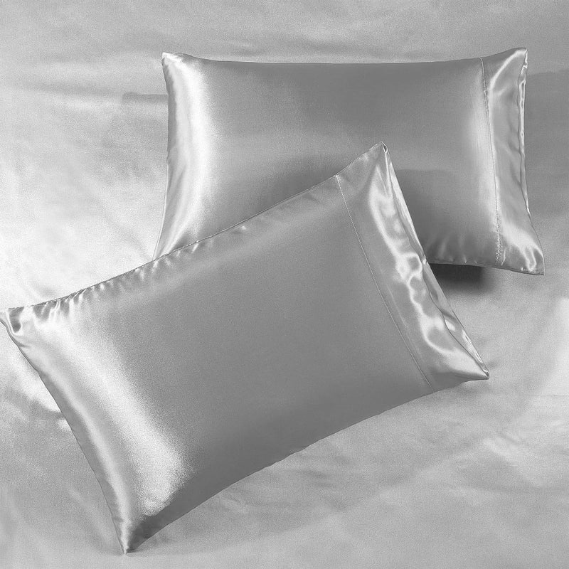 Pure Bedding Satin Sheets King [4-Piece, Grey] Hotel Luxury Silky Bed Sheets - Extra Soft 1800 Microfiber Sheet Set, Wrinkle, Fade, Stain Resistant - Deep Pocket Fitted Sheet, Flat Sheet, Pillow Cases - Image 2