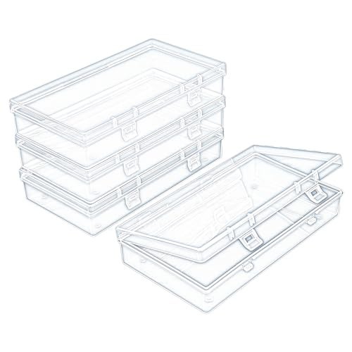 Thintinick 4 Pack Rectangular Clear Plastic Storage Containers Box with Hinged Lid for Beads and Other Small Craft Items (6.1 x 3.3 x 1.18 inch) - Image 1