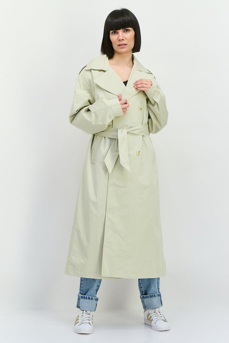 Unique21 Women Plain Belted Trench Coat, Beige - Image 1