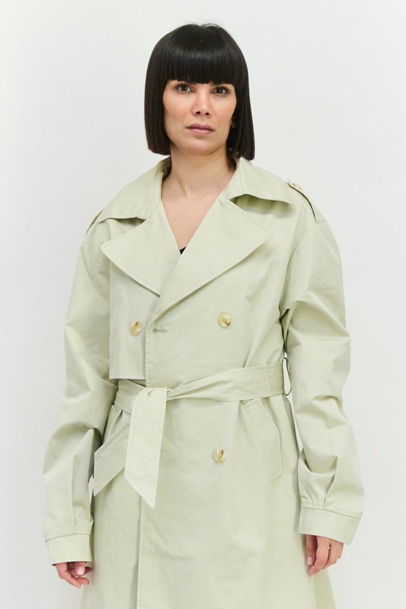 Unique21 Women Plain Belted Trench Coat, Beige - Image 3