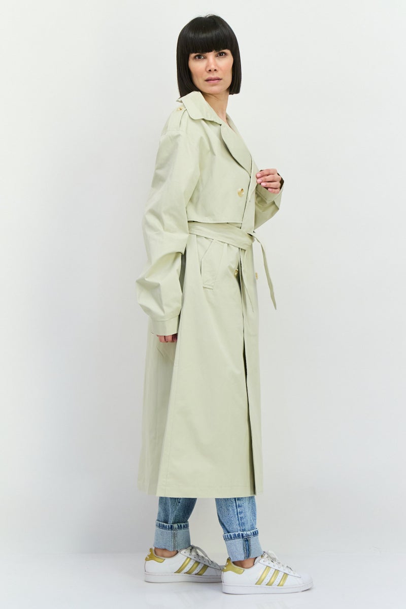 Unique21 Women Plain Belted Trench Coat, Beige - Image 2