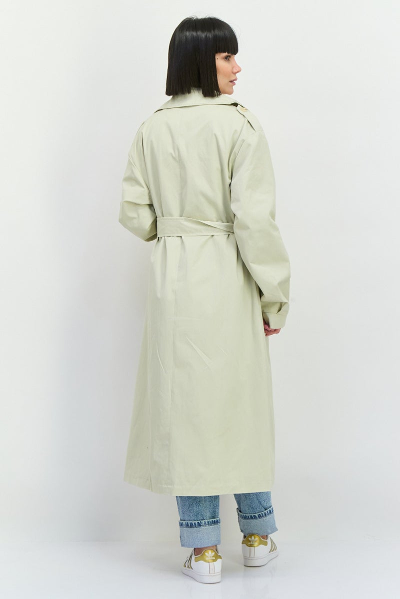 Unique21 Women Plain Belted Trench Coat, Beige - Image 4