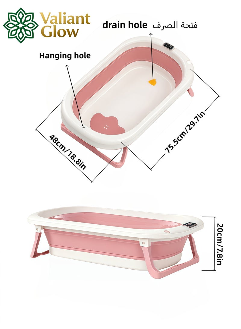 توهج شجاع حوض استحمام للأطفال قابل للطي مع وسادة ناعمة وميزان حرارة | حوض استحمام للأطفال حديثي الولادة مزود بفتحة تصريف وقابل للتثبيت على الحائط | أرجل دعم غير قابلة للانزلاق | أحواض استحمام كبيرة محمولة وآمنة للسفر للأطفال حديثي الولادة. - Image 4