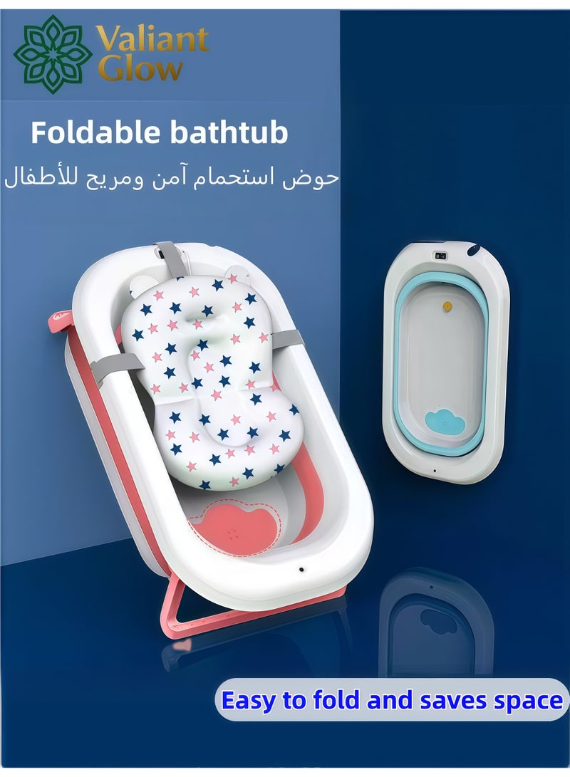 توهج شجاع حوض استحمام للأطفال قابل للطي مع وسادة ناعمة وميزان حرارة | حوض استحمام للأطفال حديثي الولادة مزود بفتحة تصريف وقابل للتثبيت على الحائط | أرجل دعم غير قابلة للانزلاق | أحواض استحمام كبيرة محمولة وآمنة للسفر للأطفال حديثي الولادة. - Image 5