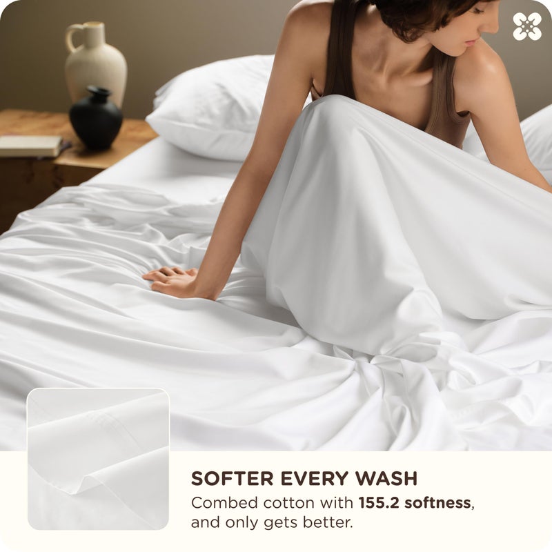 Bedsure Bamboo Viscose Cooling Sheets, Rayon Cotton Blend, Breathable & Buttery Soft Queen Size Bed Set, Deep Pocket Up to 18", Hotel Luxury Bedding for Hot Sleepers, White - Image 3