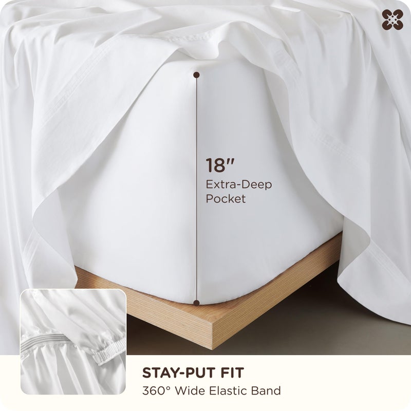Bedsure Bamboo Viscose Cooling Sheets, Rayon Cotton Blend, Breathable & Buttery Soft Queen Size Bed Set, Deep Pocket Up to 18", Hotel Luxury Bedding for Hot Sleepers, White - Image 5