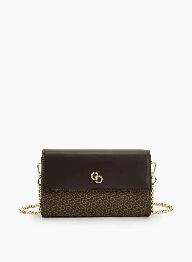 Celeste Monogram Print Clutch With Chain Strap