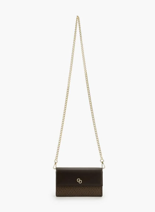 Celeste Monogram Print Clutch With Chain Strap