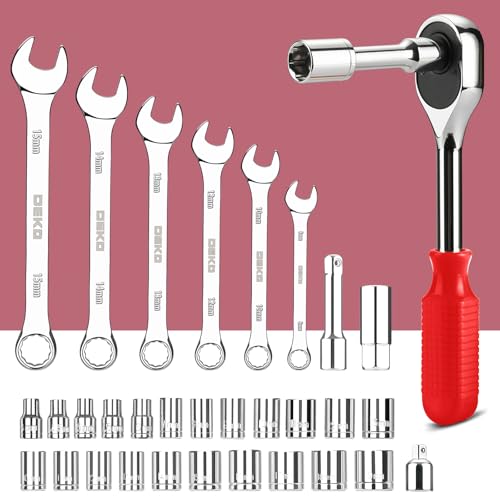 DEKOPRO Tool Set:228 Piece Home Tool Kit, Household Basic Repair Tool Set Comes with Plastic Storage Case, Socket Wrench Set for Car-Red - Image 5