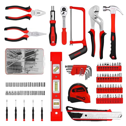 DEKOPRO Tool Set:228 Piece Home Tool Kit, Household Basic Repair Tool Set Comes with Plastic Storage Case, Socket Wrench Set for Car-Red - Image 3