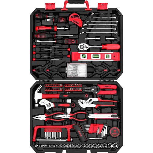 DEKOPRO Tool Set:228 Piece Home Tool Kit, Household Basic Repair Tool Set Comes with Plastic Storage Case, Socket Wrench Set for Car-Red - Image 1
