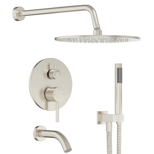 Gabrylly Bathtub Shower Faucet Set, Tub Shower System with 3-Way Shower Valve, High Pressure 10" Rain Shower head with Handheld Spray Combo, Wall Mounted Rainfall Shower Head Set, Brushed Nickel - Image 1