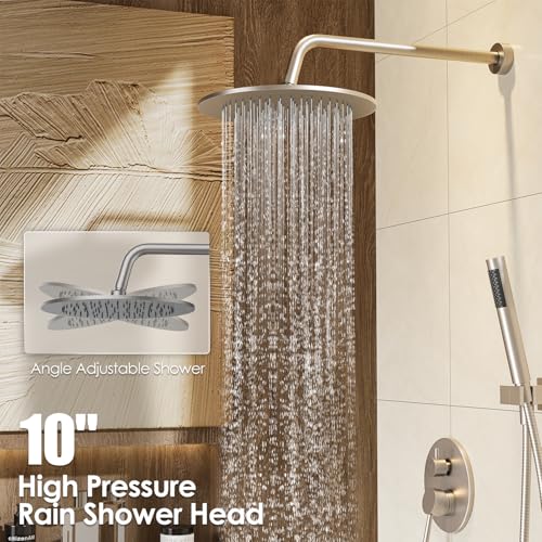 Gabrylly Bathtub Shower Faucet Set, Tub Shower System with 3-Way Shower Valve, High Pressure 10" Rain Shower head with Handheld Spray Combo, Wall Mounted Rainfall Shower Head Set, Brushed Nickel - Image 4
