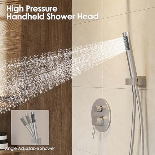 Gabrylly Bathtub Shower Faucet Set, Tub Shower System with 3-Way Shower Valve, High Pressure 10" Rain Shower head with Handheld Spray Combo, Wall Mounted Rainfall Shower Head Set, Brushed Nickel - Image 5