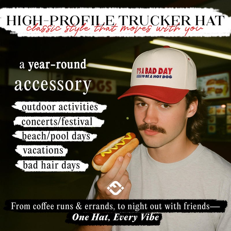 Funky Junque Two Tone Vintage Snapback Hat - It's A Bad Day to Be A Hot Dog - Red/Beige - Image 2