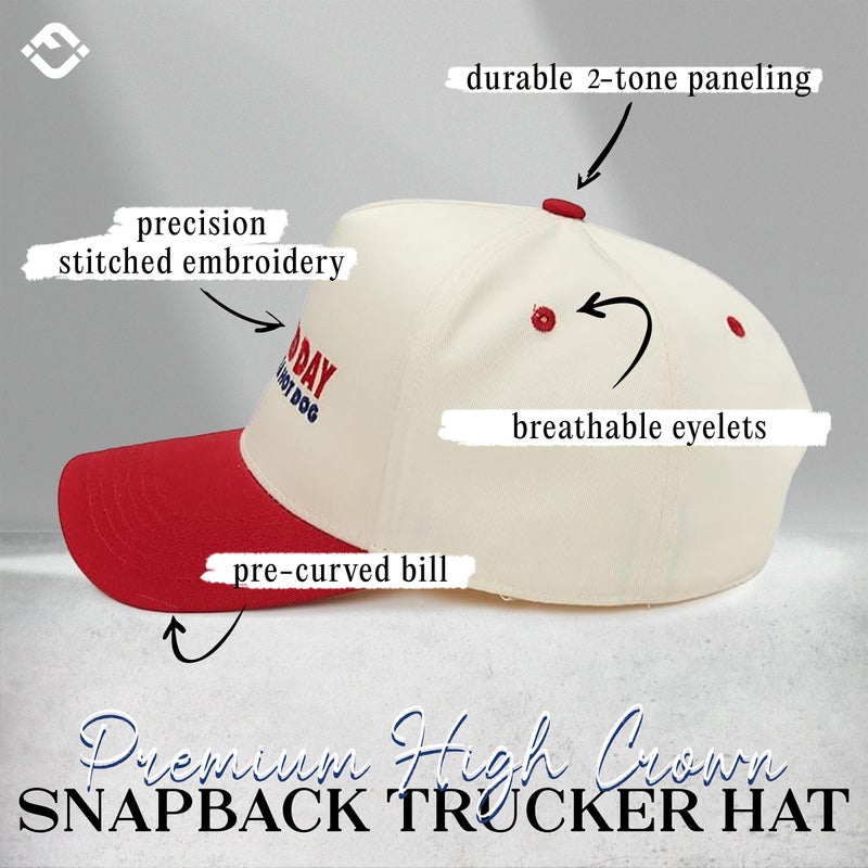 Funky Junque Two Tone Vintage Snapback Hat - It's A Bad Day to Be A Hot Dog - Red/Beige - Image 3